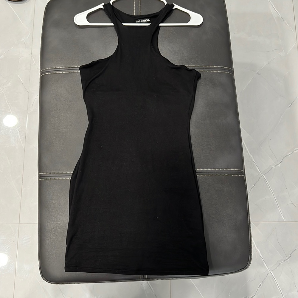 Polyester mini black dress.